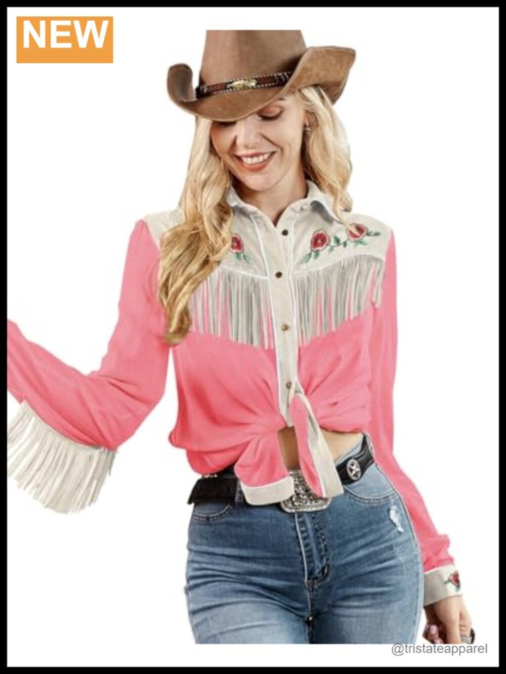 Women's Fringe Western Button Down Shirt Stretch Embroidered Floral Shacket